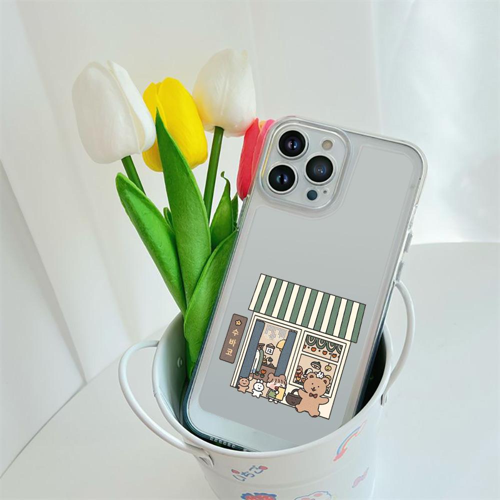 Cute Shopping Bear Phone Case For Iphone 14 13 12 11 Promax Mini Plus Xr Xs Max 7 8 Se 2022 Transparent Soft Silicone Cover