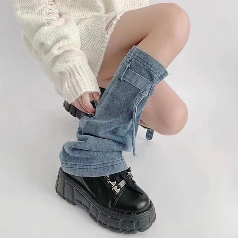 Meias Lolitas Longas para Pernas Femininas Polainas Largas Harajuku Punk Jeans Meias de Bota Moda Meias para Tornozelo Presentes