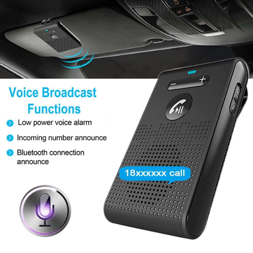 V5.0 Bluetooth Speaker Handsfree Car Kit Sun Visor Clip Wireless Audio Receiver Speakerphone Loudspeaker Music Player With Mic