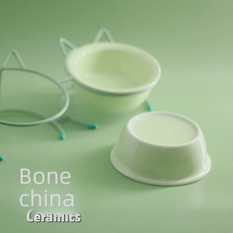 Ceramic Double Cat & Dog Bowl for Food and Water – Ergonomic Design To Protect Cervical Vertebrae