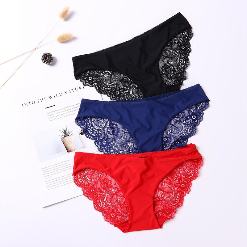 3 Pcs Women's Invisible Underwear Sexy Lace Transparent Panties Seamless Hollow Out Underpants
