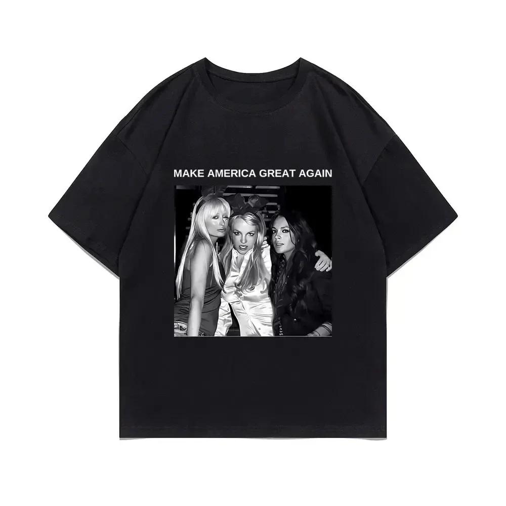 Spraw Aby Ameryka Znów Była Wielka Paris Hilton Britney Spears Lindsay Lohan Graficzne Tshirty Kobiety Y2k Estetyczne Tshirty S