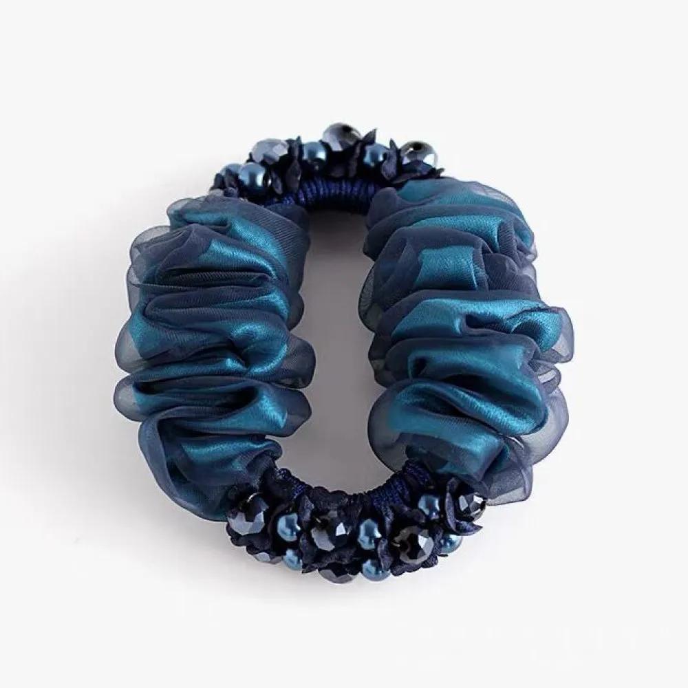 

Двуглавый жемчужный кольцо для волос в виде толстой кишки, новая метеорная органза, веревка для волос, пучок для прически, цветок, головной убор для матери, кольцо для волос