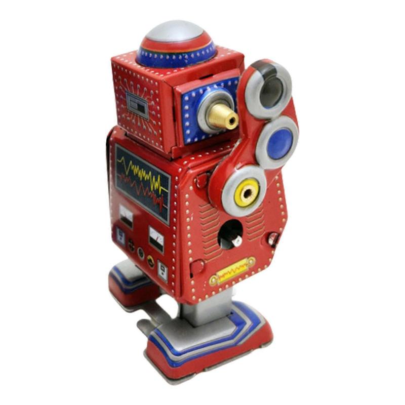 Windup Robot Toy Mechanical Retro Tinplate Clockworks Walking Robot Toy Table Decoration Kids Adult Collector Favor Gift