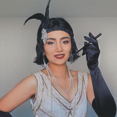 Dámske Čierne Doplnky do Vlasov Korálková Čelenka 1920s Retro Gatsby Jednoduchá Párty Dámska Pokrývka Hlavy Oblečenie Pierková Čelenka