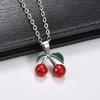 Sweet Stainless Steel Enamel Cherry Pendant Necklace for Women Men DIY Charms Chain Wedding Metal Jewelry Making Accessories