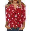 Women's T Shirt Christmas Print Button 3/4 Sleeve Daily Weekend Fashion Basic V- Neck Regular Top