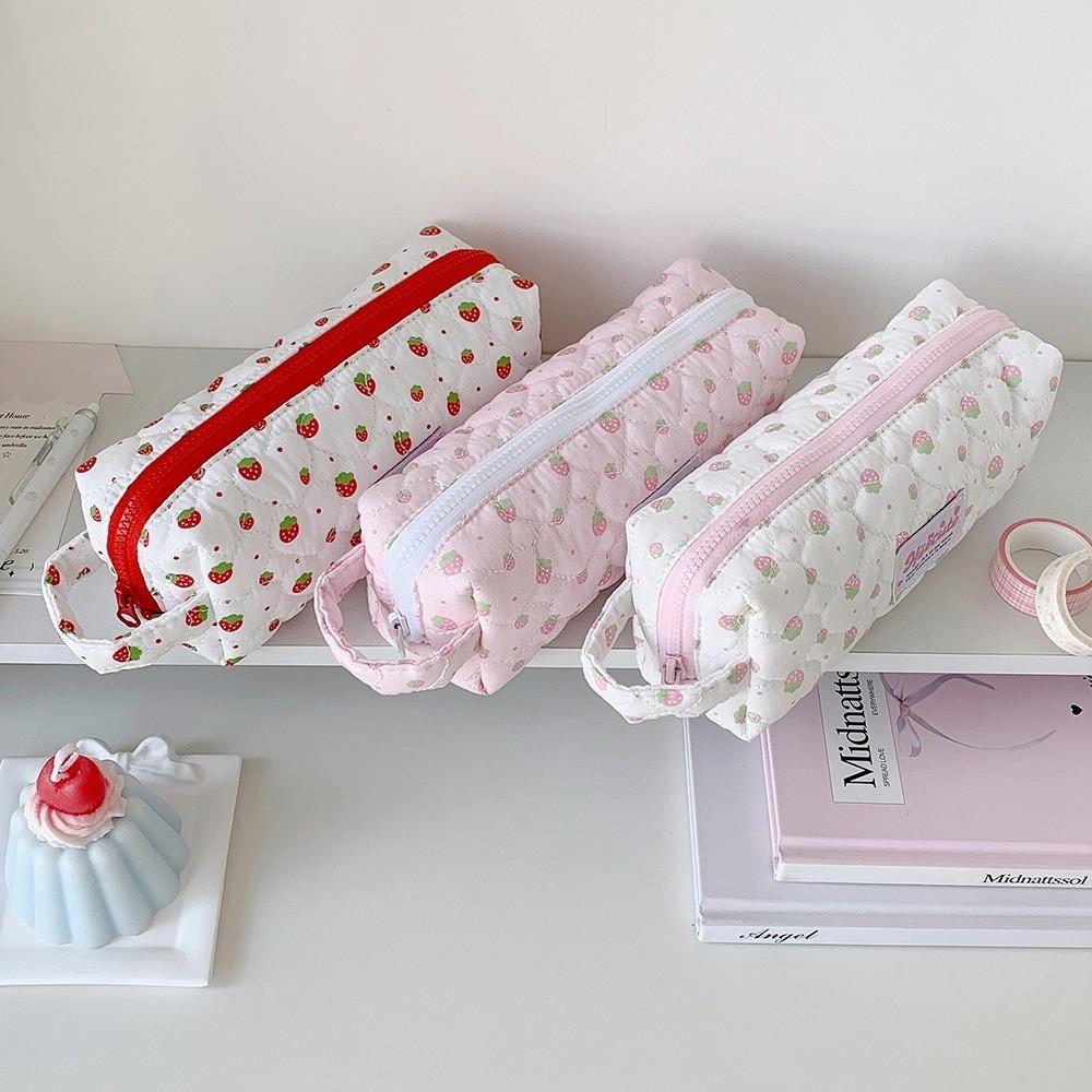 Large Capacity Pen Bag Quilted Zipper Pen Pouch Portable Pencil Case
