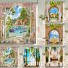 Rural Garden Flowers Seaside Scenery Shower Curtain Waterproof Bathroom Curtains Beautiful Sea Landscape Bath Screen with Hooks