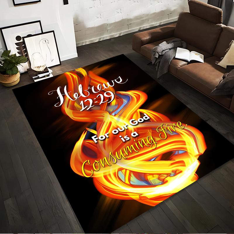 Hebrews 12:29 Fire Design Rug Non-slip rug suitable for living room and bedroom sofas.