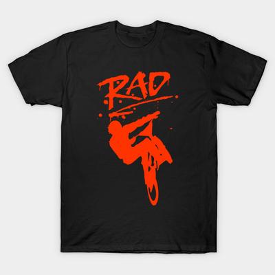 Men Black Print T-shirt Rad Graffiti Redesign With Radical Bmx Bike No-Cut Heat Transfer Print Cotton Tshirt