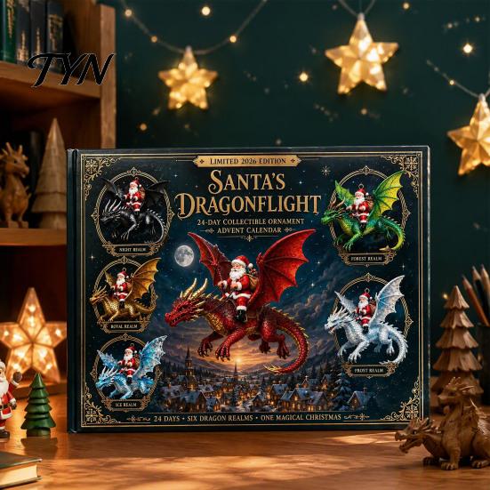 24 Day Christmas Box Santa Claus' Flying Dragon Journey Advent Calendar, Countdown Box, Calendars for Boys 2D Flat Ornaments, Festive Tree Hanging
