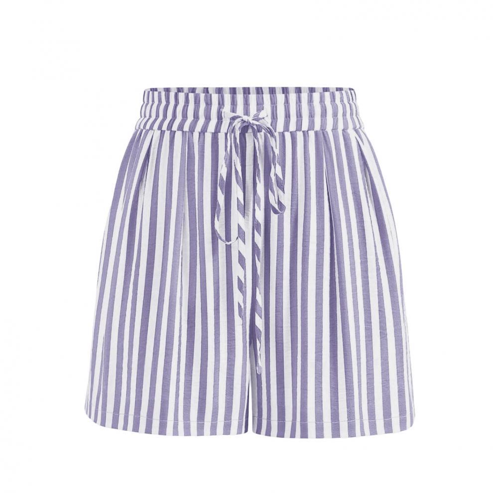 Summer Fashion Women's New Striped Printed Lace-up Casual Shorts