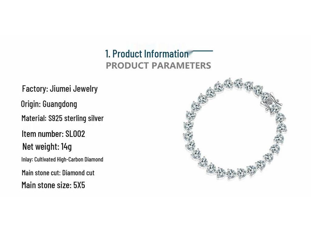 925 Silver-Plated PT950 Platinum Heart Bracelet with Moissanite Diamonds