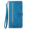 For Motorola Moto G14 4G Zipper Wallet Case with Strap Flower Imprint PU Leather Phone Cover