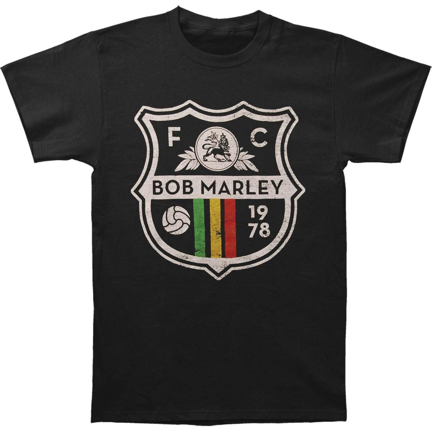 Men s Bob Marley Rasta Soccer Crest T-Shirt Mens Womens Tees Top  Black XL