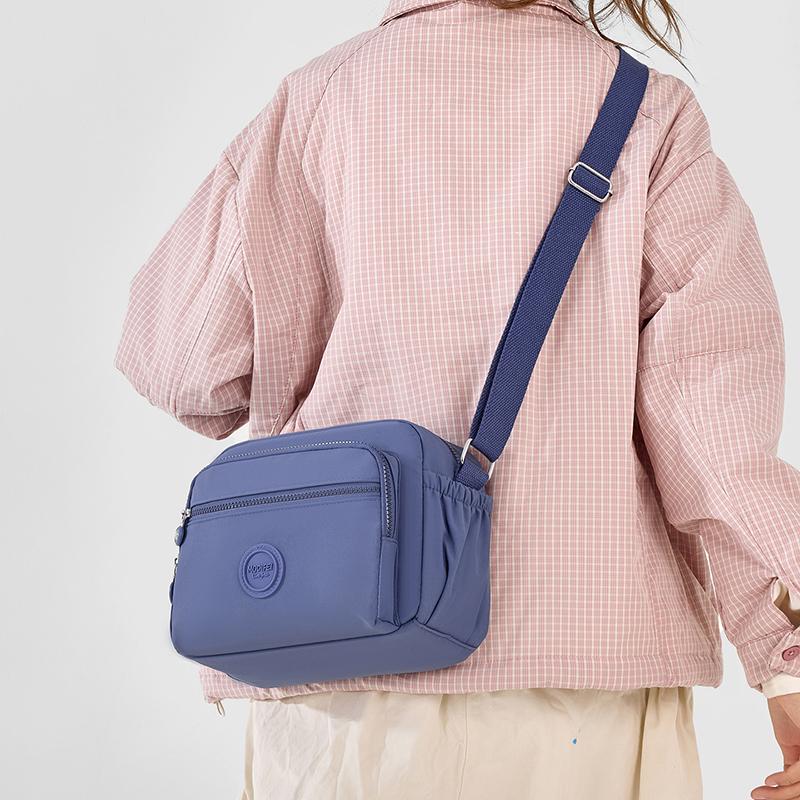 Crossbody Bag Multi-Layer Pocket Shoulder Bag Water-Repellent Nylon Women's Small Square Bag