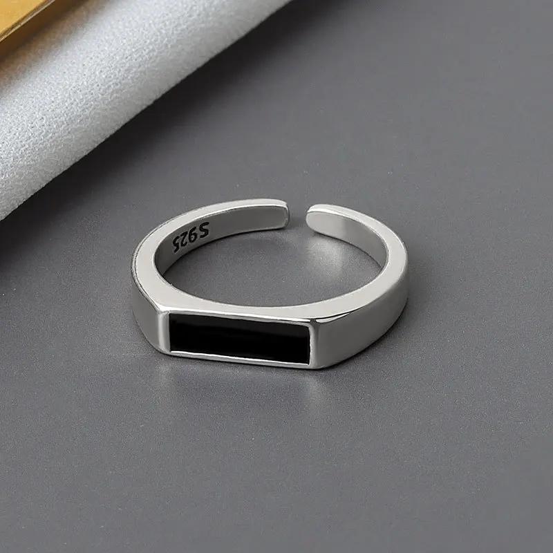 Zinc Alloy Color Trendy Rings For Women Vintage Minimalist Handmade Black Stone Finger Zircon Punk Hip-Hop Party Gifts