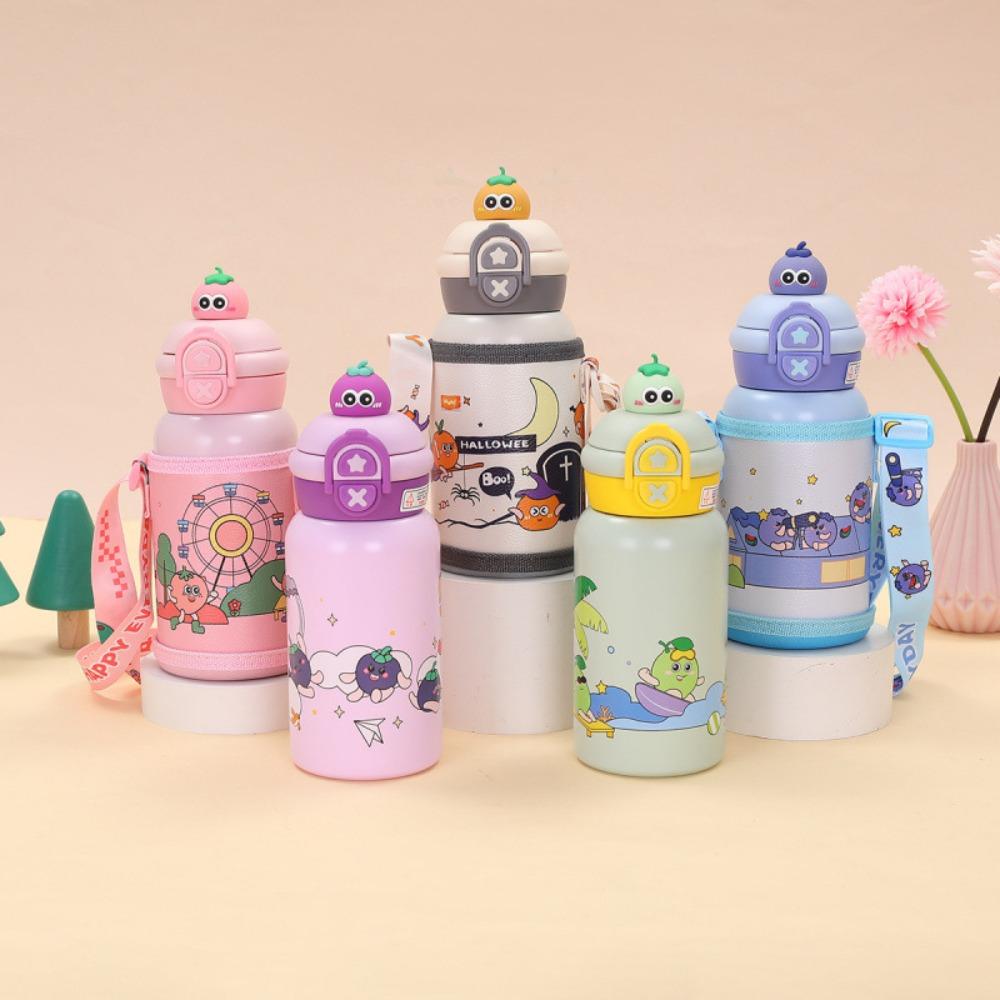 Cute Cartoon Children Thermal Cup Pop-up Lid Thermal Water Bottle Insulated Cup  Drinkware