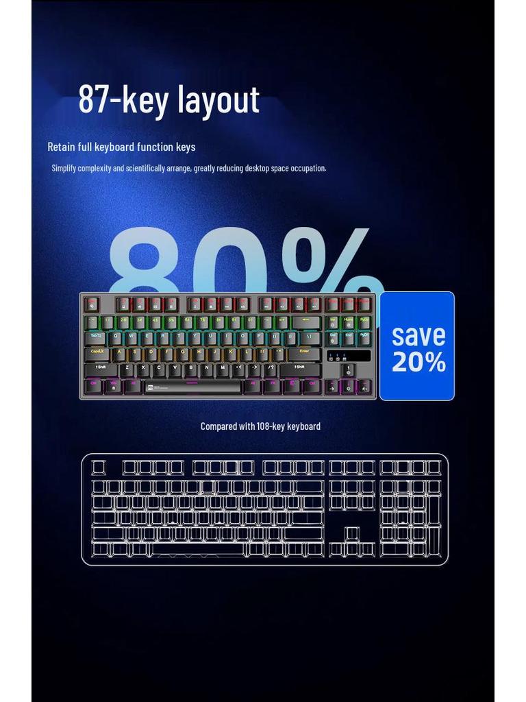 GK105 87-Key Wired Mechanical Keyboard, ARGB Backlit, Red Switch, Anti-Ghosting, Universal for Gamers and Laptops.