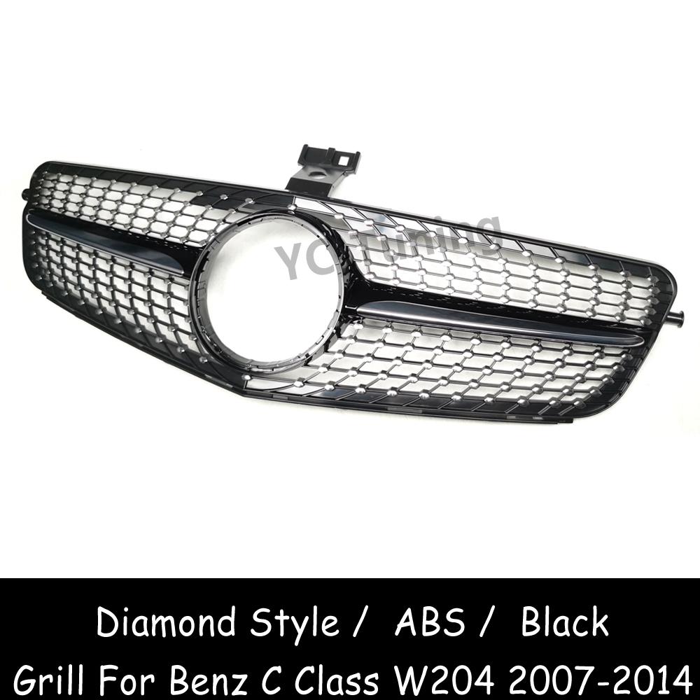 W204 Diamond Style ABS Front Bumper Grille For Mercedes Benz C Class W204 C180 C200 C250 C280 C300 C350 Racing Grills 2007-2014