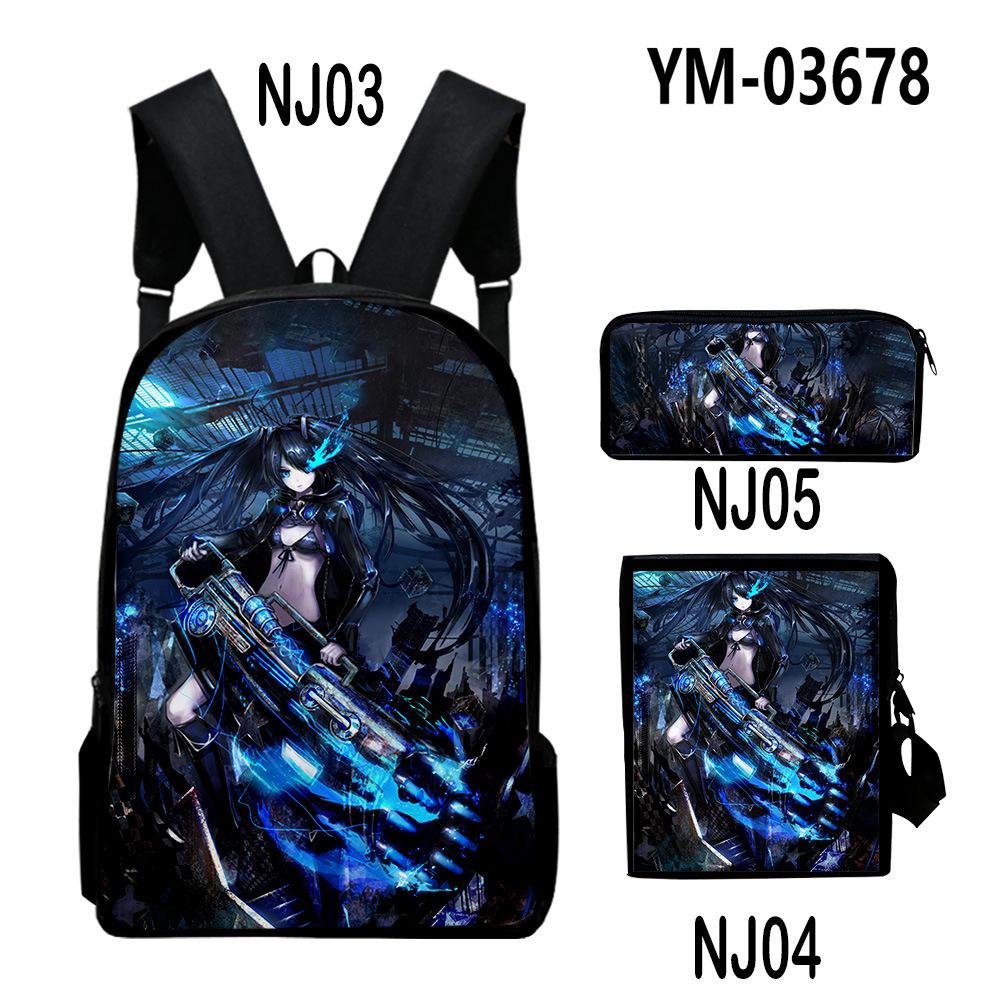 Classic Novelty Black Rock Shooter 3D Print 3pcs/Set School Bags Laptop Daypack Backpack Inclined shoulder bag Pencil Case