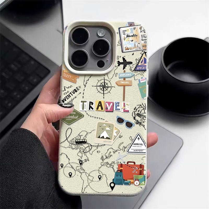 

Чехол для iPhone 16 15 Pro Max 14 Pro 13 12 11 с рисунком дорожного знака, текстурой кожи из ТПУ, мягкий, матовый, противоударный, тонкий чехол для телефона iPhone 11 бежевый/белый