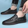 Leather Sandals Summer Men's Casual Hollow Soft Leather Soft Sole Middle-aged Dad Shoes Beef Tendon Sole Non-slip Driving Hole Shoes