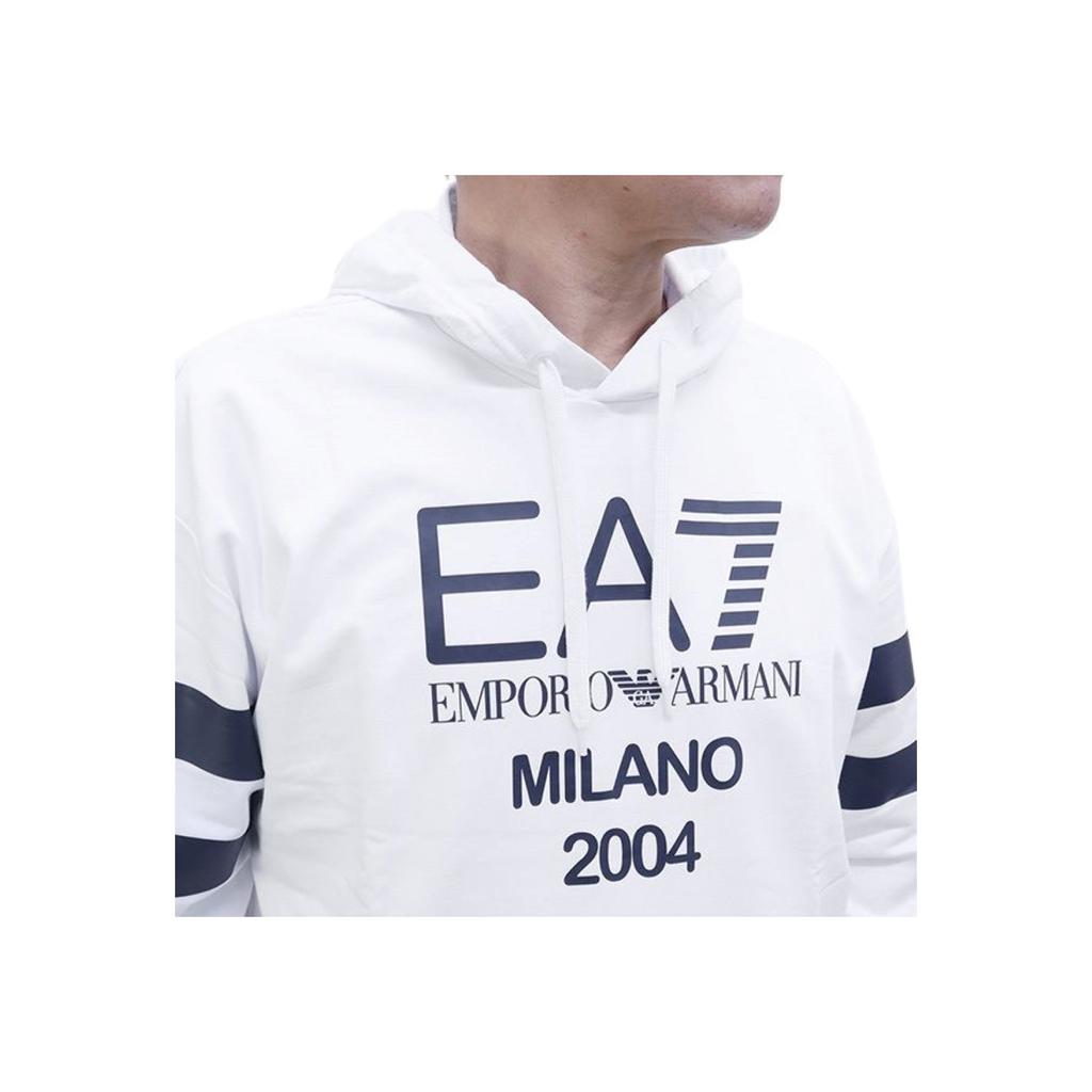 Emporio Armani EA7 FW23 Logo Print Hooded Sweatshirt Men Tops White 3RUM04-PJ2SZ-1100