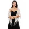 Women's Triangle Lace Shawl with Tassels Waved Shoulder Wrap Shawl Scarf for Bridal Gowns and Evening Parties