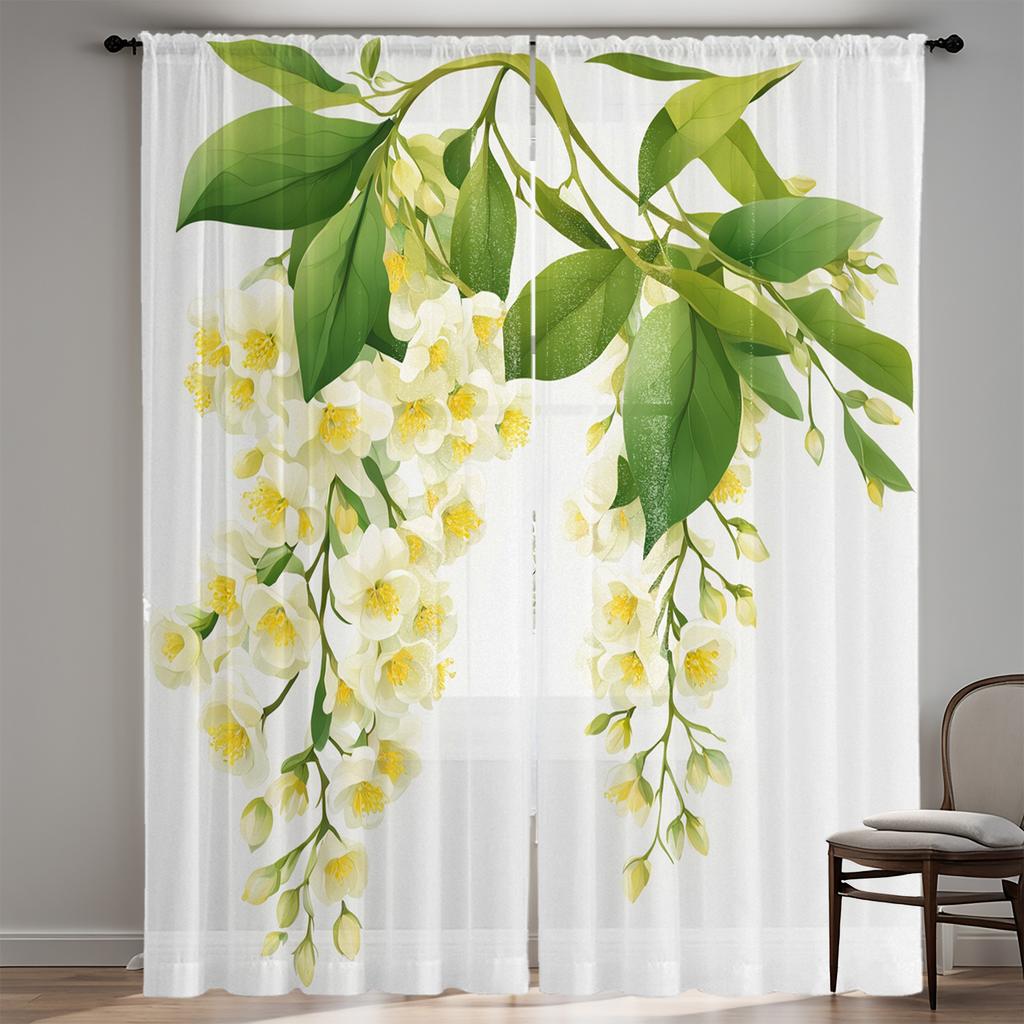 Floral Curtains Leaf Bloom Print Living Room Bedroom Dining Curtain With Sheer Polyester Machine Washable Perfect For Great