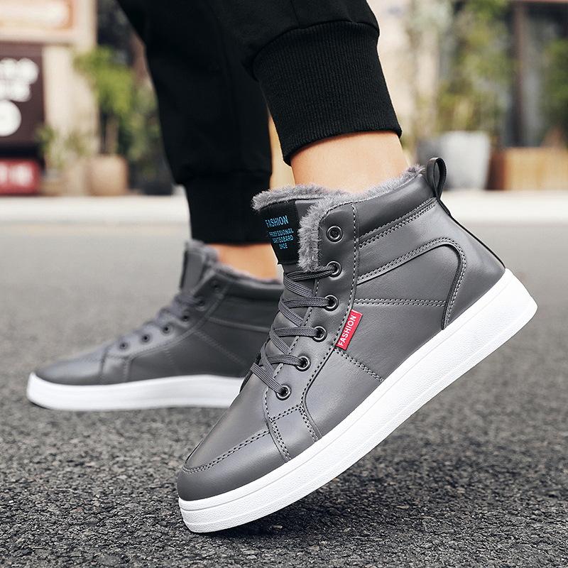 Mode Neue Herrenstiefel PU-Leder Wasserdicht Schnürstiefel Herren Winter Knöchel Leichte Schuhe Herren Winter Lässig Rutschfest