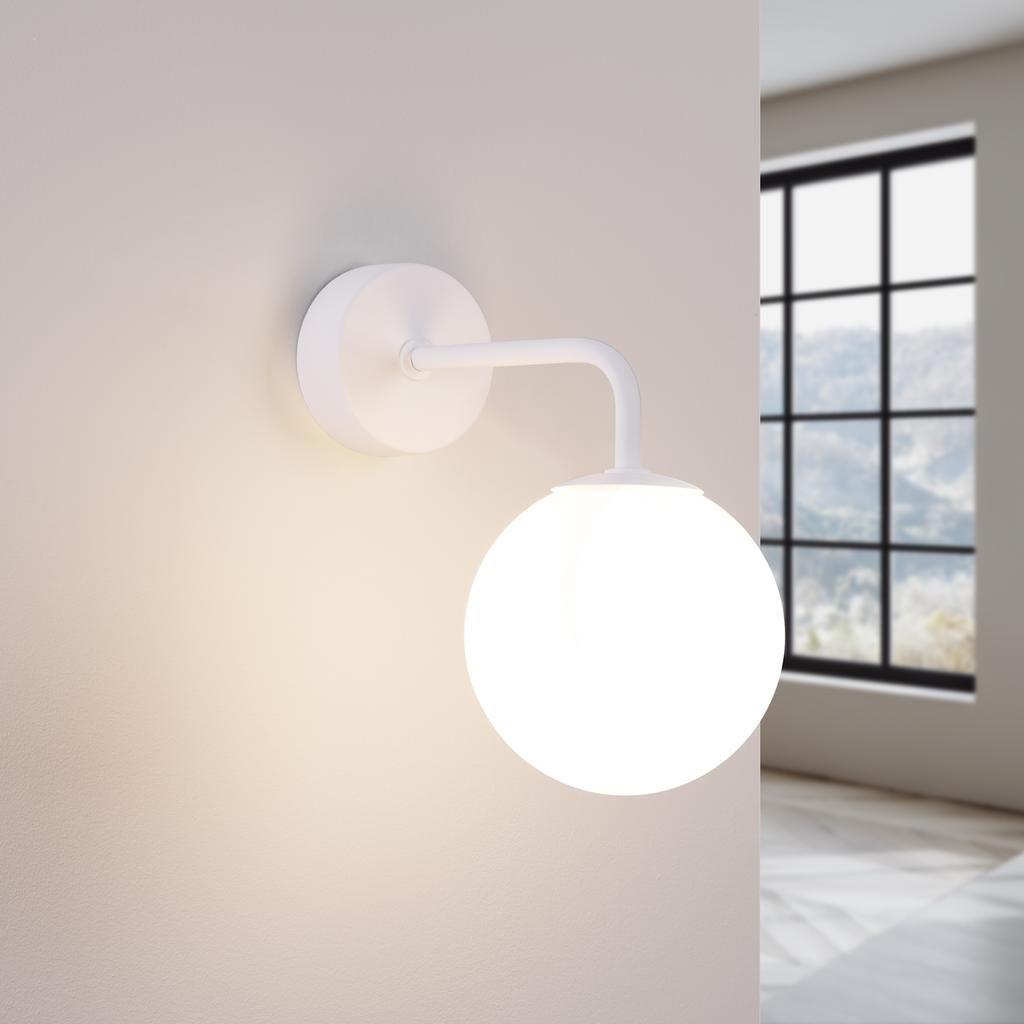 Kinkiet Ścienny Biały Szklana Biała Kula Do Łazienki Przedpokoju 1Xg9 8W Astral Sollux Lighting