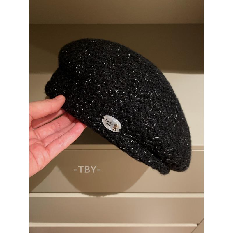 

Peacock Blue Knitted Beret Hat Women s Face Revealing Small Big Head Circumference Versatile Autumn and Winter Painter Hat One size