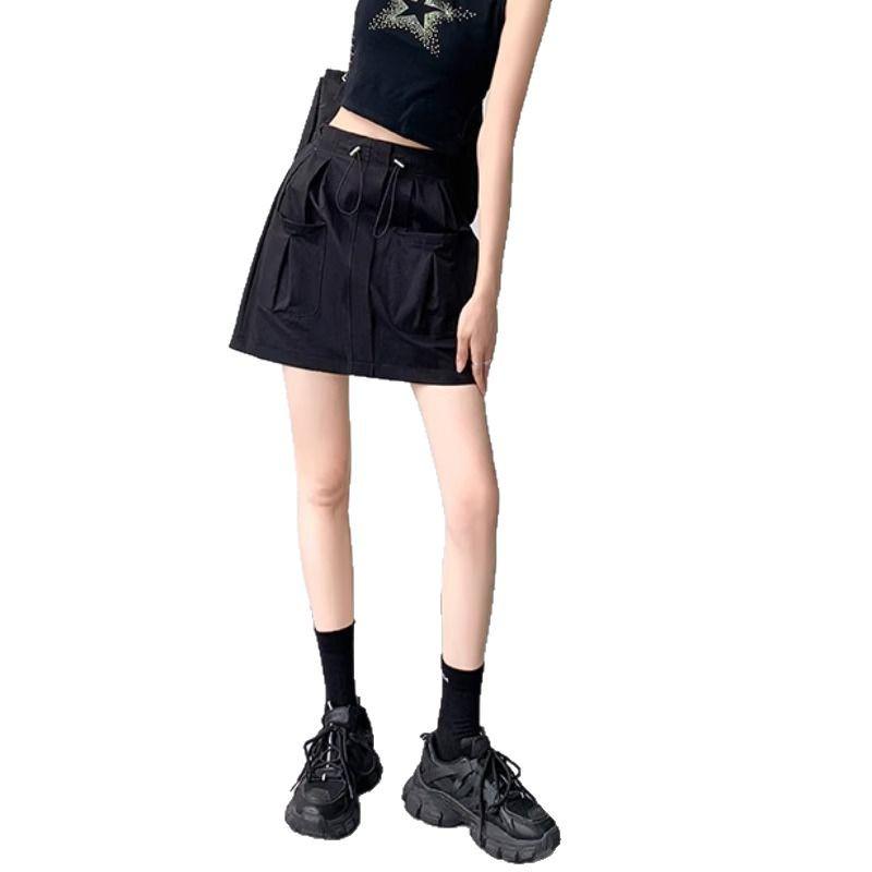 Gray Women's A-Line Midi Skirt with Elastic Drawstring Waist - Summer 2025 Anti-Exposure Workwear Style