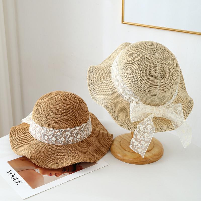 Lace Bowknot Straw Hat Women, Summer Wide Brim Beach Vacation Hat