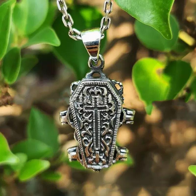 Dark Cross Skull Coffin Necklace With Open Design Pendant For Events Halloween