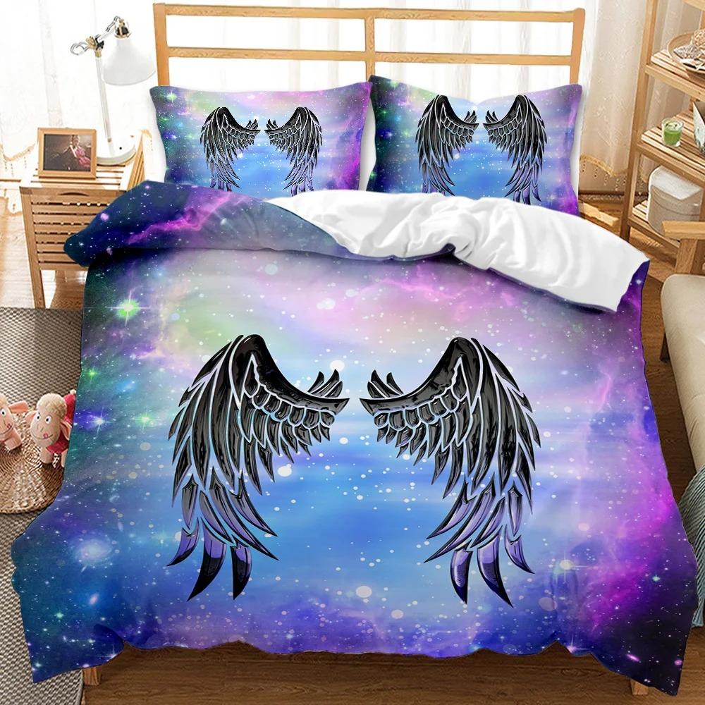 Engel Flügel Bettbezug King Queen Größe Abstrakt Cartoon Kunst Druck Bettwäsche Set Jugend Fantasy Magie Polyester Steppdecke