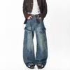 Trendy Brand Washed Old Splicing Jeans Boys Autumn New American Multi-pocket Loose Wide-leg Scimitar Pants