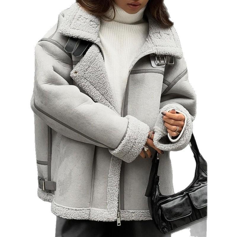 2025 Spliced Lambswool Motorcycle-Style Coat: European-American Street Design