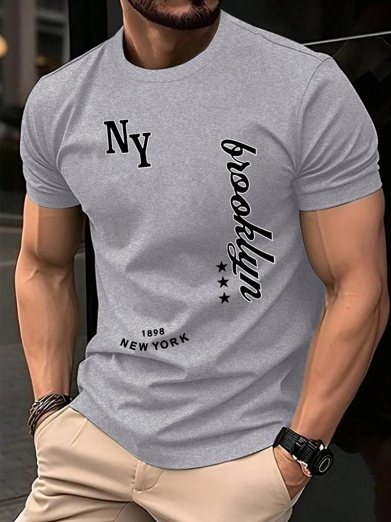 New York Brooklyn 1898 Art Letter TShirts Men Summer Cotton ONeck T Shirt AllMatch Casual Top Loose Fashion Man Retro Clothes