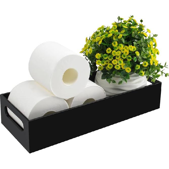 Tasybox Toilet Paper Holder with Storage, Acrylic Toilet Tank Tray, Black Bathroom Trays with Handles Vanity Tray for Home Decor чёрный