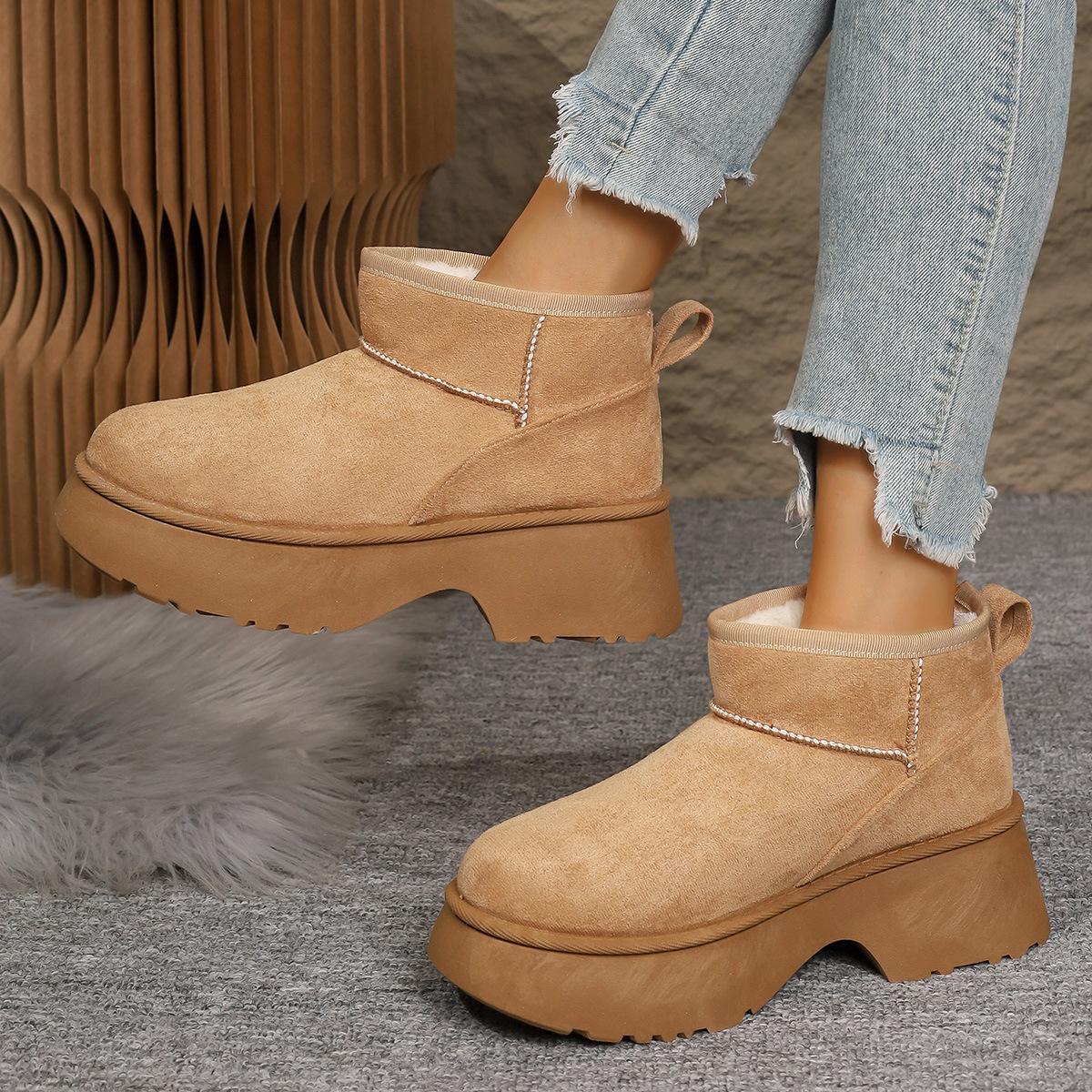 

Foreign trade thick-soled velvet warm snow boots 2025 winter new round head heightening fashion outer wear fur integrated boots 40 верблюд