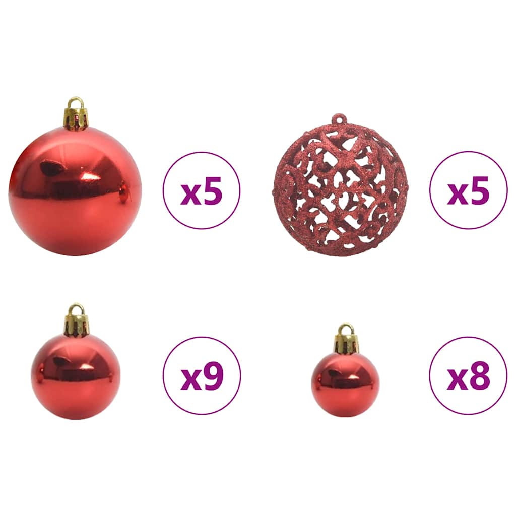 Christmas Ornament Set with 150 LEDs 61 Pcs Red Plastic