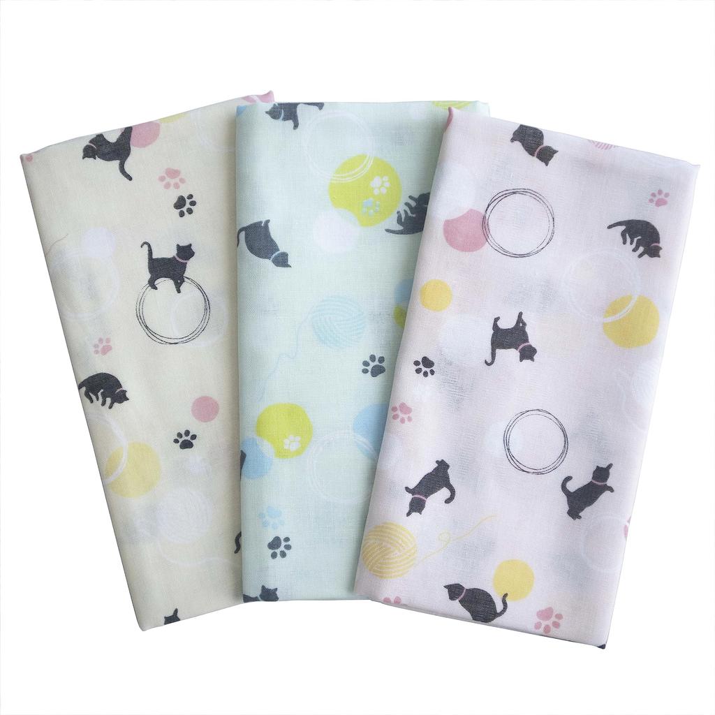 Cute Gauze Hand Towel Soft To the Made In Japan Cat 3 Set, Touch, 100% Cotton, (A. Design, Pieces)
