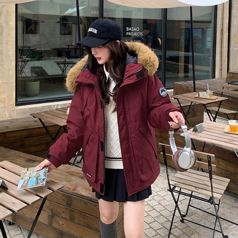 

Winter Cotton-padded Clothes New School To Overcome Women s Coat Thickening Tooling Big Fur Collar Down Cotton-padded Jacket Outdoor Jacket. XL