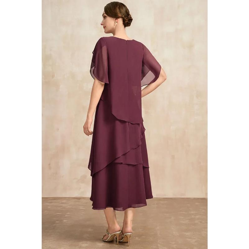 Elegante Brautmutterkleider Unregelmäßig Lagenärmel Blütenärmel Fließendes Maxikleid Party Hochzeitsgastkleid Große Größen
