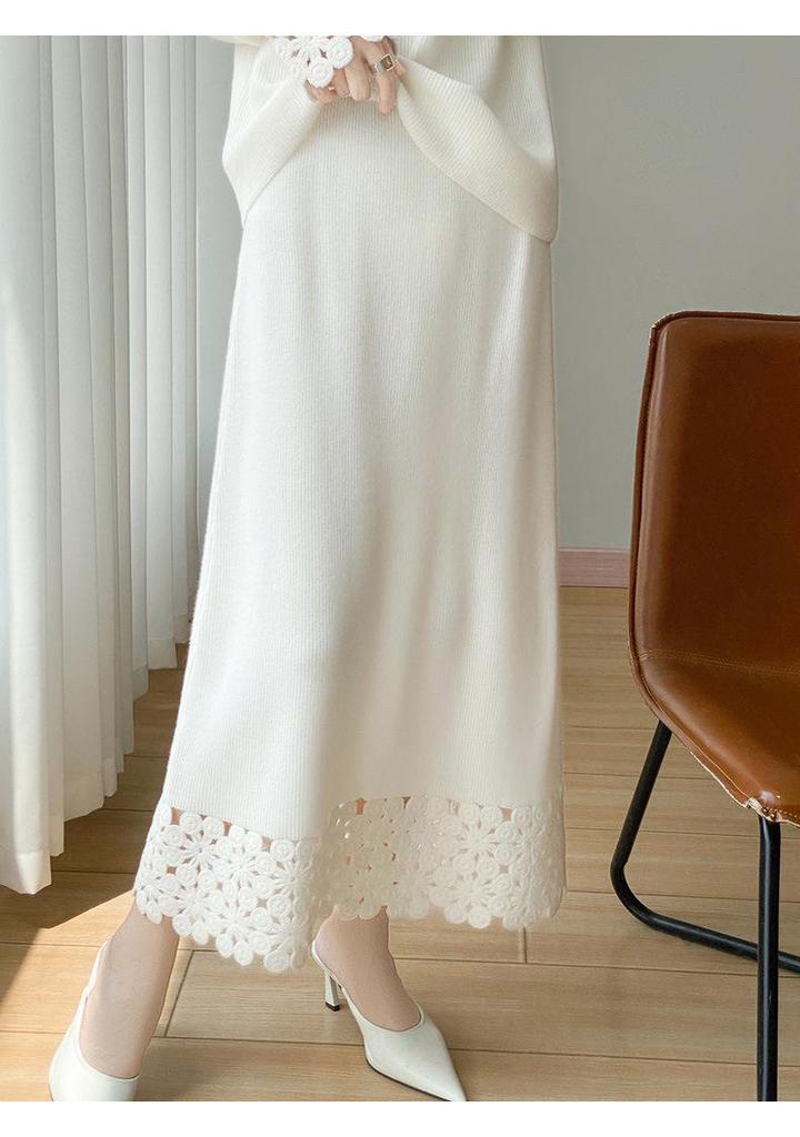 2025 Winter One-Shoulder Wool Sweater: Women's Loose Hollow Crochet Top & Gentle Style Two-Piece Set