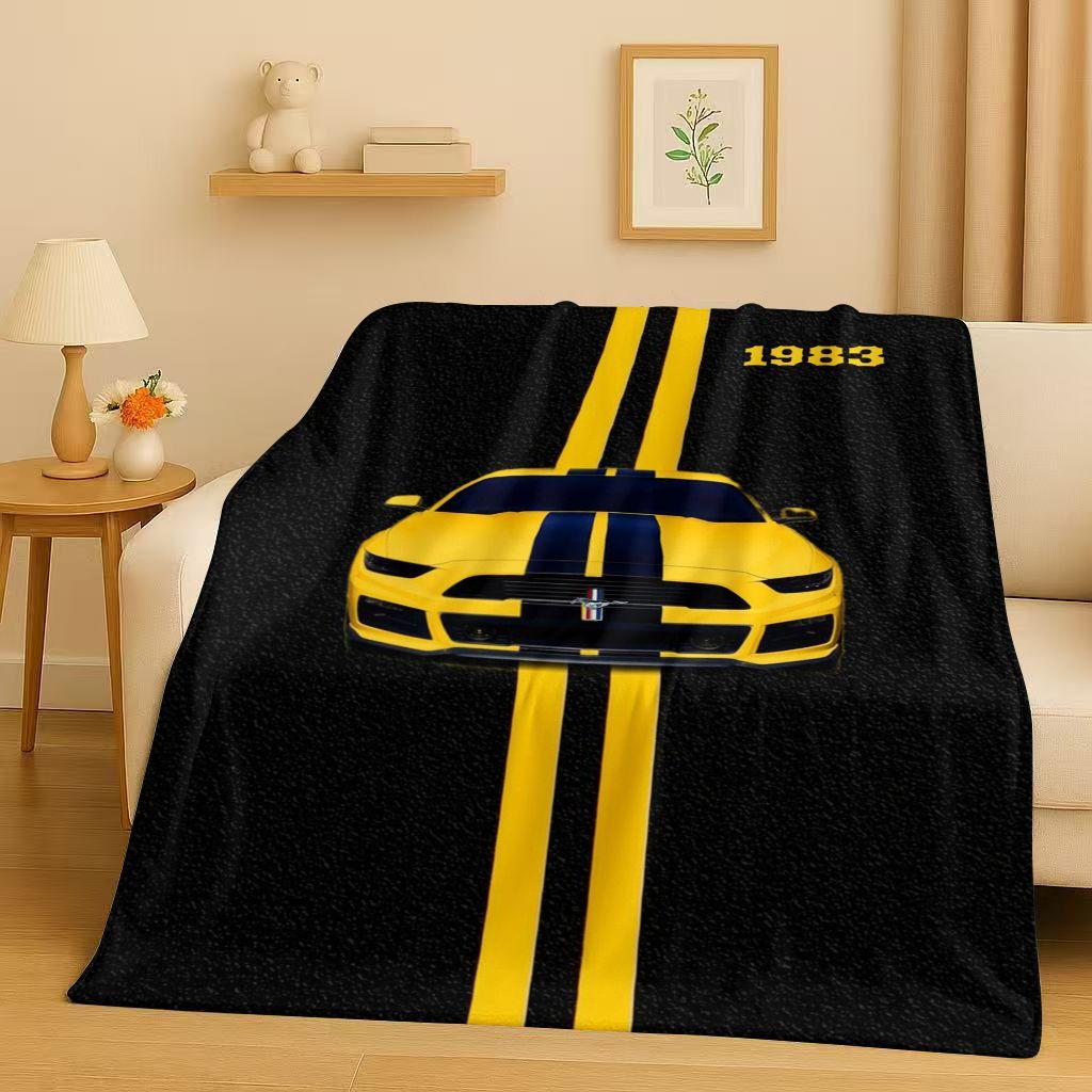 New Mustang Racing Car Logo Flannel Blanket,Ultra Soft Warm Plush Throw for Home Bedroom Bed Sofa Cover Picnic Kids Office