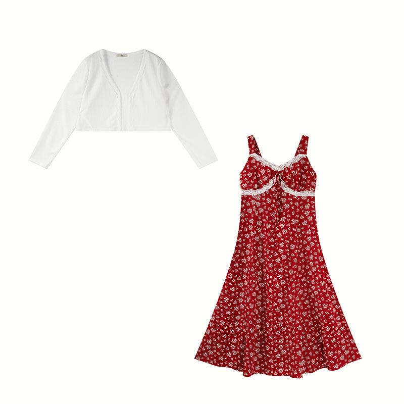 

Spring 26 Plus Size Floral Camisole Dress & Cardigan Set - Women s Stylish Two-Piece 9199 4XL червоний
